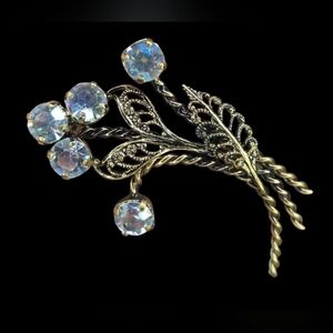 Vintage West Germany Floral Brooch – Iridescent Aurora Borealis Crystals